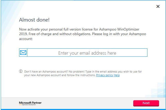 account to activate Ashampoo WinOptimizer 2019