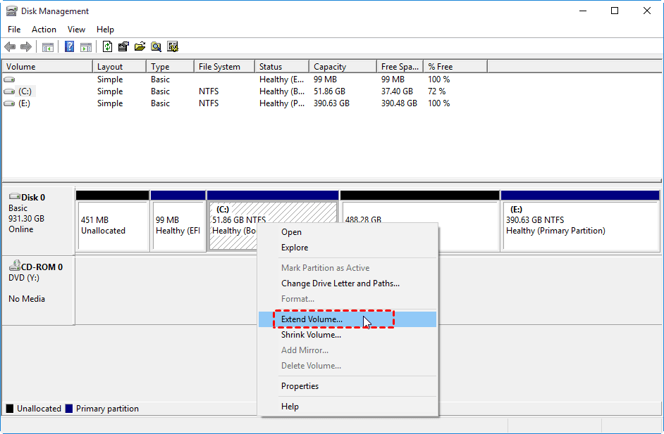 extend partition into unallocated space