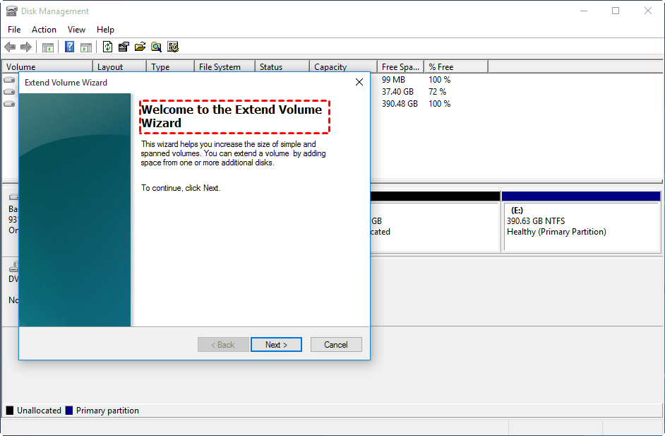 windows 10 extend partition unallocated space