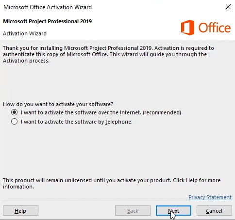 How to activate Microsoft Project Professional 2019