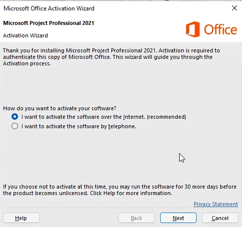 How to activate Microsoft Project Professional 2021