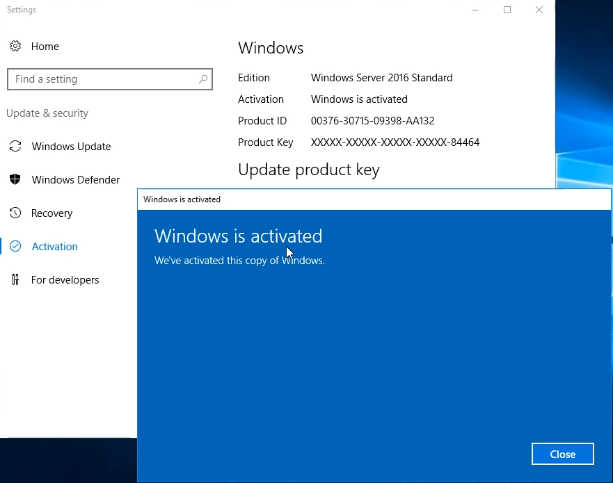 Windows Server 2016 product key