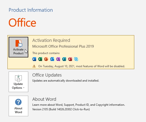 activate Microsoft Office 2019 Pro Plus