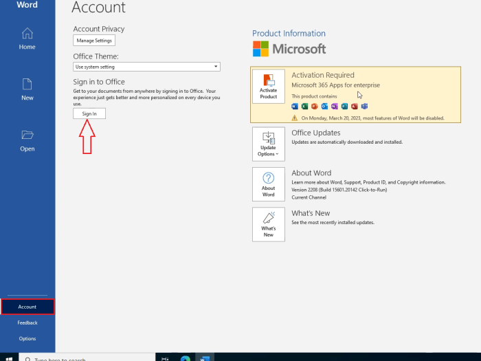 Sign in Microsoft Office 365 account