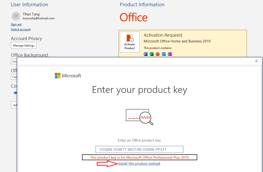 Change MS Office Home and Business 2019 to MS Office Pro Plus 2019