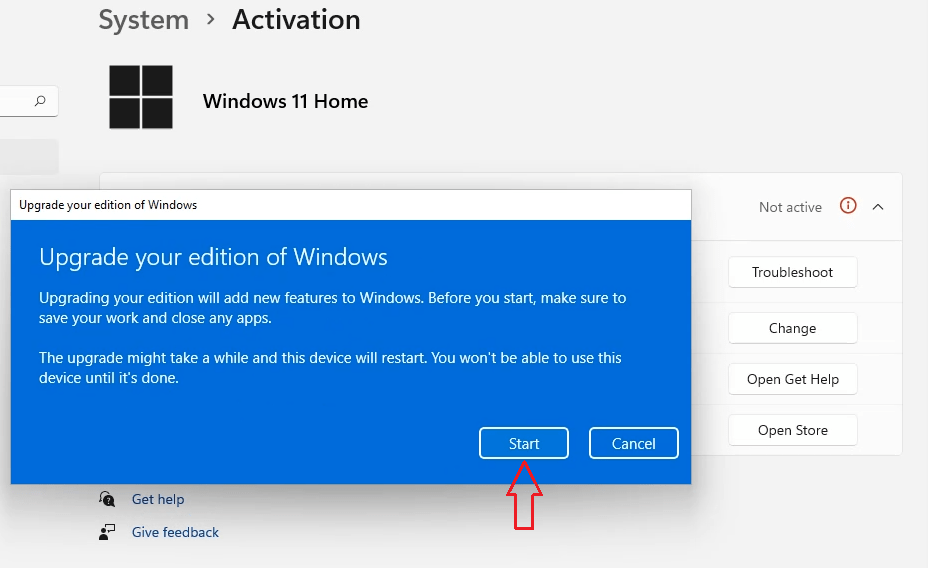 windows 11 home to pro upgrade key not working